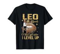Leo Queen I Don't Get Older I Level Up Leopard Lips Crown T-Shirt