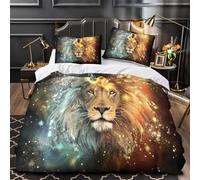 Leo Zodiac Symbol Parure de Lit Microfibre Résistante 3D Effet 3 Pièces Éclair Ultra Douce Mythical Lion Housse de Couette Ultra Douce Résistante for Adulte Enfants Filles Double（200x200cm）