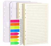 LEOBRO Lot de 2 feuilles de recharge A5, 2 feuilles lignées rechargeables, 2 pochettes pour classeurs, 160 onglets d'index avec règle, papier à 6 trous pour classeur A5 à 6 anneaux