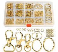 LEOBRO Lot de 265 porte-clés avec anneaux de porte-clés, kit de fabrication de porte-clés, fermoirs mousqueton, porte-clés en vrac, porte-clés dorés pour travaux manuels, porte-clés dorés