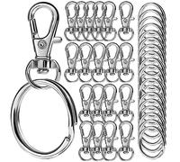 LEOBRO Lot de 40 fermoirs mousquetons pivotants, anneaux pour porte-clés, 20 fermoirs mousquetons et 20 porte-clés, crochets avec anneaux fendus pour la fabrication de bijoux, les travaux manuels -
