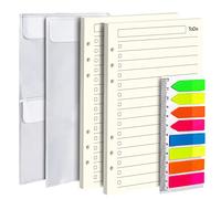 LEOBRO Recharge de papier pour planificateur, 90 feuilles/180 pages, papier A5, liste de choses à faire, carnet de notes, papier A5 à 6 anneaux, avec 160 marqueurs de page et règle