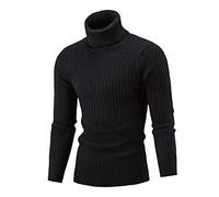 LEOCLOTHO Pull Homme Pull-Over en Tricot avec Col Roulé Sweat-Shirt à Mailles Fines Confortable Noir XS
