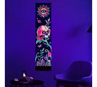 Leofanger Tapisserie murale motif tête de mort à la lumière noire, papillon et fleur, soleil brûlant, tapisserie fantastique, tapisserie galaxie, espace, tapisserie murale à suspendre pour décoration