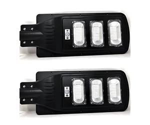 LEOFLA 2 X Lampadaire LED 90W avec Panneau Solaire Crépusculaire Et Télécommande