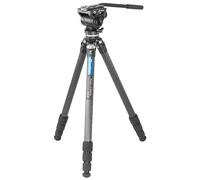 Leofoto LS-284CEX + BV-10 Kit tête vidéo en fibre de carbone avec trépied CF 4 sections avec base de nivellement intégrée inclinable à 15° Série Ranger