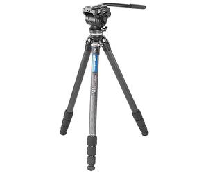 Leofoto LS-284CEX + BV-10 Kit tête vidéo en fibre de carbone avec trépied CF 4 sections avec base de nivellement intégrée inclinable à 15° Série Ranger