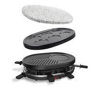 Leogreen - Appareil à Raclette 4 en 1 Multifonctions 8 personnes, Pierre à Griller, Plaque Grill, Plaques Crêpes, 8 poêlons, Compatibles Lave-Vaisselles, 900W