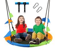 Leogreen Balançoire Nid d'Oiseau Ø 100 cm, Charge Maximale 300 kg, Hauteur Réglable 100-180cm, avec Sangles de Suspension, Idéale pour Jardin & Plein Air (Multicolore)