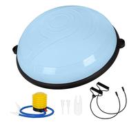 Leogreen Ballon d'équilibre de yoga avec bandes d'exercice, entraîneur d'équilibre, 58 cm, demi-balle pour yoga, gymnastique avec pompe, charge maximale de 200 kg, bleu