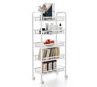 Leogreen Chariot Mobile à 5 Niveaux, Desserte à roulettes, Chariots de Service, Étagère Roulante, pour Salle de Bain, Cuisine, Bureau, 45 x 26 x 106 cm, Blanc