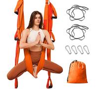 Leogreen Hamac de Yoga Aérien Kits, Balançoire Yoga Inversion Hamac, pour Le Yoga Anti-gravité, Nylon Taffetas, Capacité 300 kg (Orange et rouge)