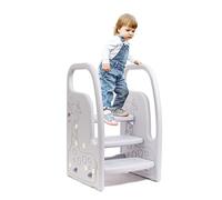 Leogreen Marche Pieds pour Enfant 3 Marches, Hauteurs Réglables, avec Accoudoirs, Surface Anti-Dérapante, Escabeau Enfant pour Toilette, Chambre d'enfant, Salle de Bain, Cuisine (Gris Clair)