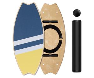 Leogreen Planche d'équilibre en bois, Skateboard d'intérieur, 7 modes de planche oscillante avec rouleau et balle d'équilibre, Balance Board en Bois, idéale Fitness Yoga Surf, Jaune bleu