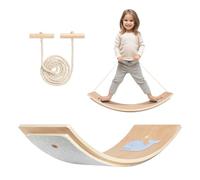 Leogreen Planche D'équilibre pour Enfants 80 x 30 cm, Planche Equilibre Montessori avec Protection Des Doigts, Bois Balance Board Feutre/Antidérapant/avec Corde