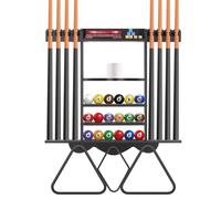 Leogreen Porte Queue Billard Mural pour 8 queues de billard, 18 Boules de Billard, 3 Porte-boules, Support de Billard en Bois de Pin avec Support de Rangement pour Clubs, Salles de Billard, Bar