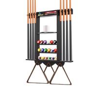 Leogreen Porte-Queues de Billard Mural, Support pour 8 Queues, 18 Boules, 3 Porte-Boules, 1 Rouleau de Papier, Râtelier en Bois de Pin avec Espace de Rangement, Pour Maison, Clubs, Salle de Jeux
