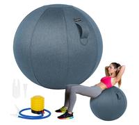 Leogreen Siège Ballon en Taille 65CM Ballon Ergonomique pour Bureau Yoga Chaise Ballon de Grossesse Chaise Ballon avec Housse en Lin de Protection Antidérapante, Bleu