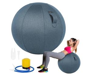 Leogreen Siège Ballon en Taille 65CM Ballon Ergonomique pour Bureau Yoga Chaise de Grossesse Chaise avec Housse en Lin de Protection Antidérapante, Bleu