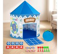 Leogreen Tente de Jeu Thème Robot, Interactive Cabane pour Intérieur & Extérieur, avec Fléchettes, Balles, Morpion Jeux, Pliable avec Sac de Transport, Cadeau Garçon Fille