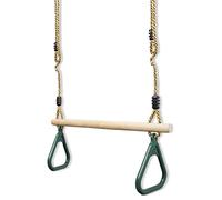 Leogreen Trapèze Balançoire en Bois avec Anneaux de Gymnastique, Vert