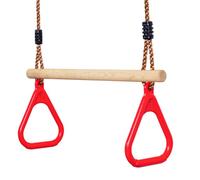 Leogreen - Trapèze en Bois, Anneaux et Barre de Gymnastique pour Enfant, Jeux Jardin Extérieur Intérieur, Rouge