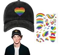 LEOINAER Chapeau Cowboy Pride Noir Arc-en-Ciel 1 pièce avec Tatouage Arc-en-Ciel Taille Unique Accessoire Festif pour événements estivaux et célébrations LGBTQ+