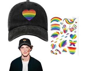 LEOINAER Chapeau Cowboy Pride Noir Arc-en-Ciel 1 pièce avec Tatouage Arc-en-Ciel Taille Unique Accessoire Festif pour événements estivaux et célébrations LGBTQ+