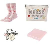 LEOINAER Coffret Cadeau Infirmière Trousse de Maquillage, Porte-clé infirmière, Chaussettes Roses et boîte Cadeau pour Les Professionnelles de santé et Les étudiantes en Soins Infirmiers