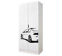 Leomark Armoire à Deux Portes - Roma - avec Portes fonctionnelles, penderie pour vêtements, Style scandinave, Meubles pour Enfants Dim: 161,5 (H) cm (Impression UV: Car Sport)