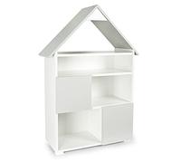 Leomark Bibliothèque pour Enfants avec 6 partitions - Petit Chalet - étagère en Bois pour Chambres d'enfants, pour la Maternelle, idéale pour Les Jouets, Blanche et Grise