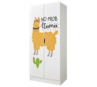 Leomark Blanc Armoire à Deux Portes - No Prob Llama - penderie pour vêtements, Meubles pour Enfants, équipement pour la Chambre des Enfants, Dim: 161,5 (H) cm, Modèle: Roma