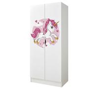 Leomark Blanc Armoire à Deux Portes - Roma - penderie pour vêtements, Style scandinave, Meubles pour Enfants, équipement pour la Chambre des Enfants, Dim: 161,5 (H) cm (Lovely Licorne)