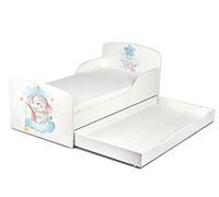Leomark Blanc Moderne Lit d'enfant Toddler - Baby Elephant - avec tiroir en-Dessous + Matelas, Meubles pour Enfants, Lit Simple, Zone de Couchage 70/140 cm