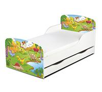 Leomark Blanc Moderne Lit d'enfant Toddler - Dino - avec Matelas et Tiroir, Chambre pour Les Enfants, Meubles Fonctionnel, Lit Simple, Zone de Couchage 70/140 cm