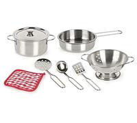 Leomark Casseroles en métal avec accessoires + torchon | Ensemble complet de jouets pour la cuisine des enfants - Casserole haute, casserole, passoire, ustensiles et torchon doux | Convient pour la