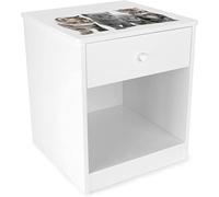 Leomark Chevet avec Un Tiroir Blanc Table de Nuit casier avec 1 tiroir et 1 Niche Petite Commode de Nuit pour Enfant Hauteur 40 cm Motif Petits Chats