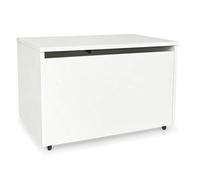Leomark Coffre à Jouets en Bois récipient pour Les Jouets, Banc reglable, sur Roues Couleur Blanche Dimensions: L 71 x P 40 x H 46 cm