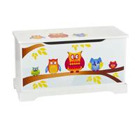 Leomark Coffre à Jouets en Bois Récipient pour Les Jouets, Motif de Hiboux Banc à Rangement Children Coffre à Jouet Excellent Qualité Coloris Blanc Wooden Box Dimensions: L 59 x P 26 x H 32 cm