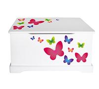 Leomark Coffre à Jouets en Bois Récipient pour Les Jouets Motif: Papillons Banc à Rangement Children Coffre à Jouet Excellent Qualité Coloris Blanc Wooden Box Dimensions: L 59 x P 26 x H 32 cm