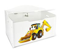 Leomark Coffre à Jouets En Bois Taille XL Motif: M. Excavateur Récipient Pour Les Jouets Banc Reglable Excellent Qualité Le Coffre De Rangement Pour Enfant Organiseur Coffre De Rangement L 68 x P 42 x H 46 cm