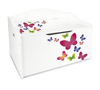 Leomark Coffre à Jouets En Bois Taille XL Motif: Pappilons Récipient Pour Les Jouets Banc Reglable Excellent Qualité Le Coffre De Rangement Pour Enfant Organiseur Coffre De Rangement Dimensions : L 68 x P 42 x H 46 cm