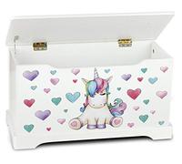Leomark Coffre à Jouets pour enfants < Licorne > Ameublement En Bois, Excellent Qualité, Coloris Blanc, Dim: L 59 x P 26 x H 32 cm