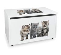 Leomark Coffre de Rangement pour Enfants - Chats - Organisateur à jouets en bois, Conteneur à jouets, banc sur roulettes, Dimensions: L 71 x P 40 x H 46 cm