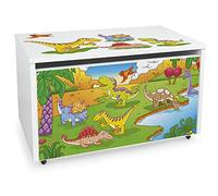 Leomark Coffre de Rangement pour Enfants - DINO - Organisateur à jouets en bois, Conteneur à jouets, banc sur roulettes, Dimensions: L 71 x P 40 x H 46 cm