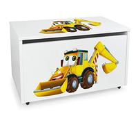 Leomark Coffre de Rangement pour Enfants - Excavatrice - Organisateur à jouets en bois, Conteneur à jouets, banc sur roulettes, Dimensions: L 71 x P 40 x H 46 cm