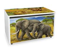 Leomark Coffre de Rangement pour Enfants - SAFARI animaux - Organisateur à jouets en bois, Conteneur à jouets, banc sur roulettes, Dimensions: L 71 x P 40 x H 46 cm