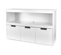 Leomark Commode DECORIA Blanche Boîte de Rangement pour Enfants 33 x 102 x 61,5 cm Meuble Enfant, Meuble TV avec 3 tiroirs fonctionnalité, Style et mobilité réunis dans Un Seul Meuble