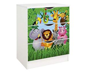 Leomark Commode en Bois avec 3 tiroirs - Roma - Blanche Meuble pour Chambre d'enfant, Style scandinave, Meuble de Rangement, Dim : 60 x 42 x 78 cm (Animaux)