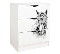 Leomark Commode en Bois avec 3 tiroirs - Roma - Meuble pour Chambre d'enfant, Hauteur: 78 cm, Impression UV: Portrait de Cheval